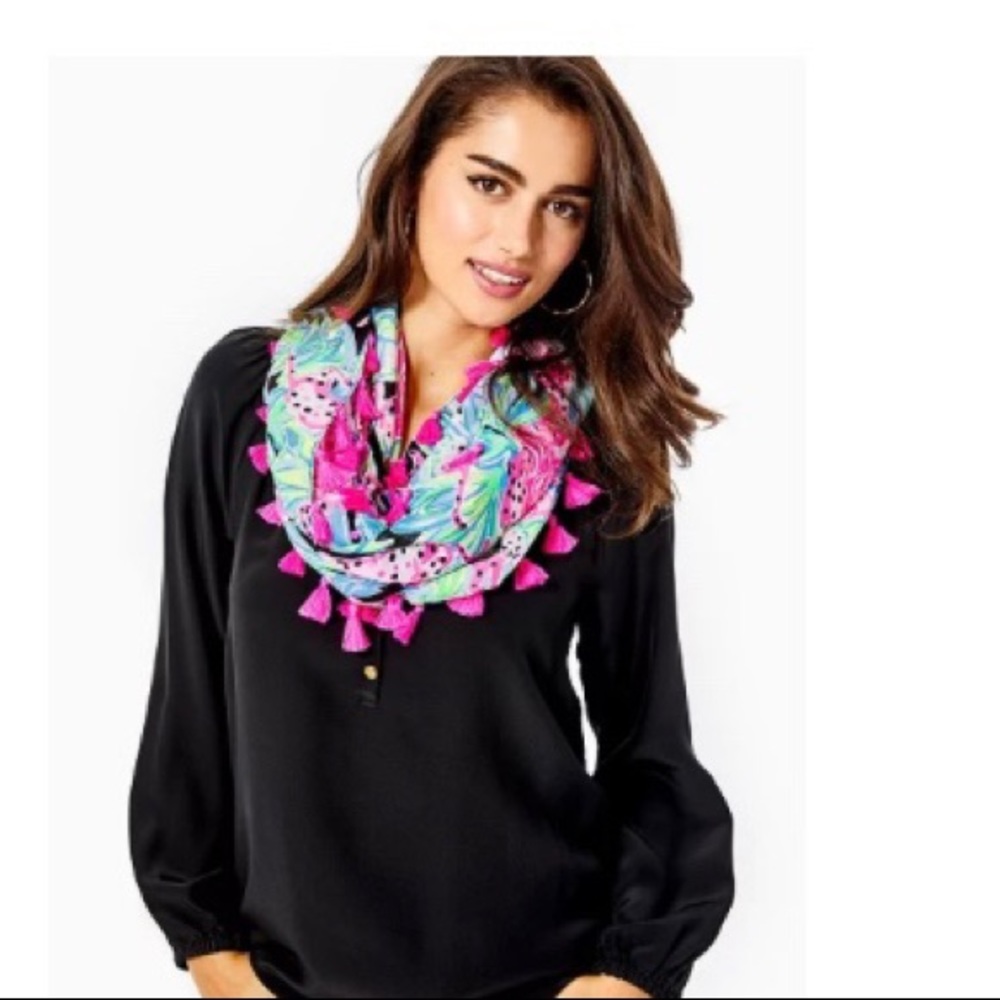 Lilly Pulitzer Multicolor Floral Tassel Scarf - Pink, Aqua, Green